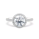 Rosettring hvitt gull, 2,49 ct lab diamant, vist liggende forfra, designet av Hartwell.