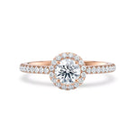 Rosettring roségull 0,82 ct lab diamant, vist liggende forfra, designet av Hartwell.