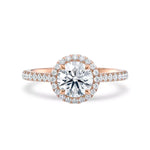 Rosettring roségull 1,46 ct lab diamant, vist liggende forfra, designet av Hartwell.