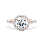 Rosettring roségull 2,49 ct lab diamant, vist liggende forfra, designet av Hartwell.