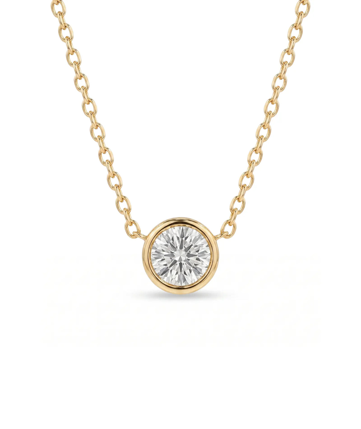 Rund diamanthalskjede i bezelinnfatning, 14K gult gull.