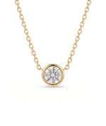Rund diamanthalskjede i bezelinnfatning, 14K gult gull.