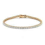 Tennisarmbånd i gult gull med 5 carat diamanter hvis liggene forfra 