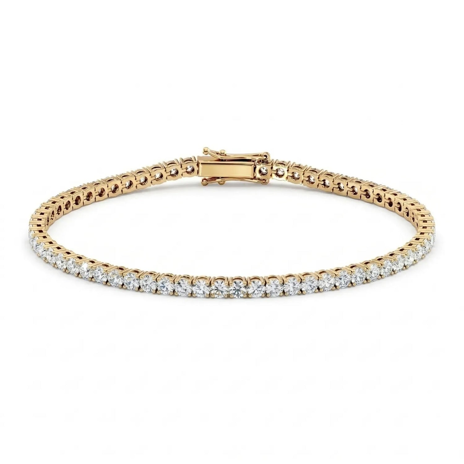 Tennisarmbånd i gult gull med 5 carat diamanter hvis liggene forfra 