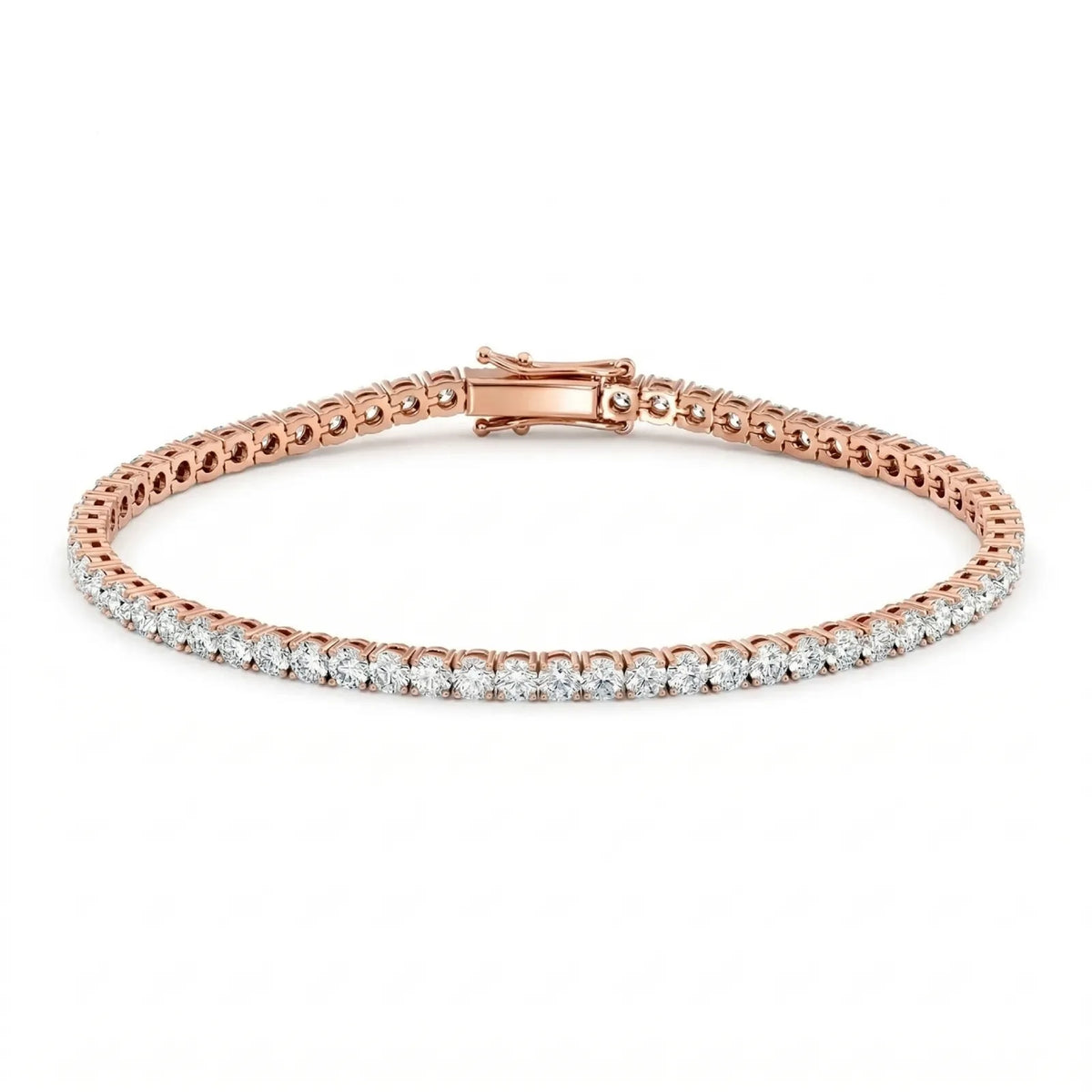 Tennisarmbånd med 5,00 ct lab diamanter i rosegull fra hartwell, sett fra front. 