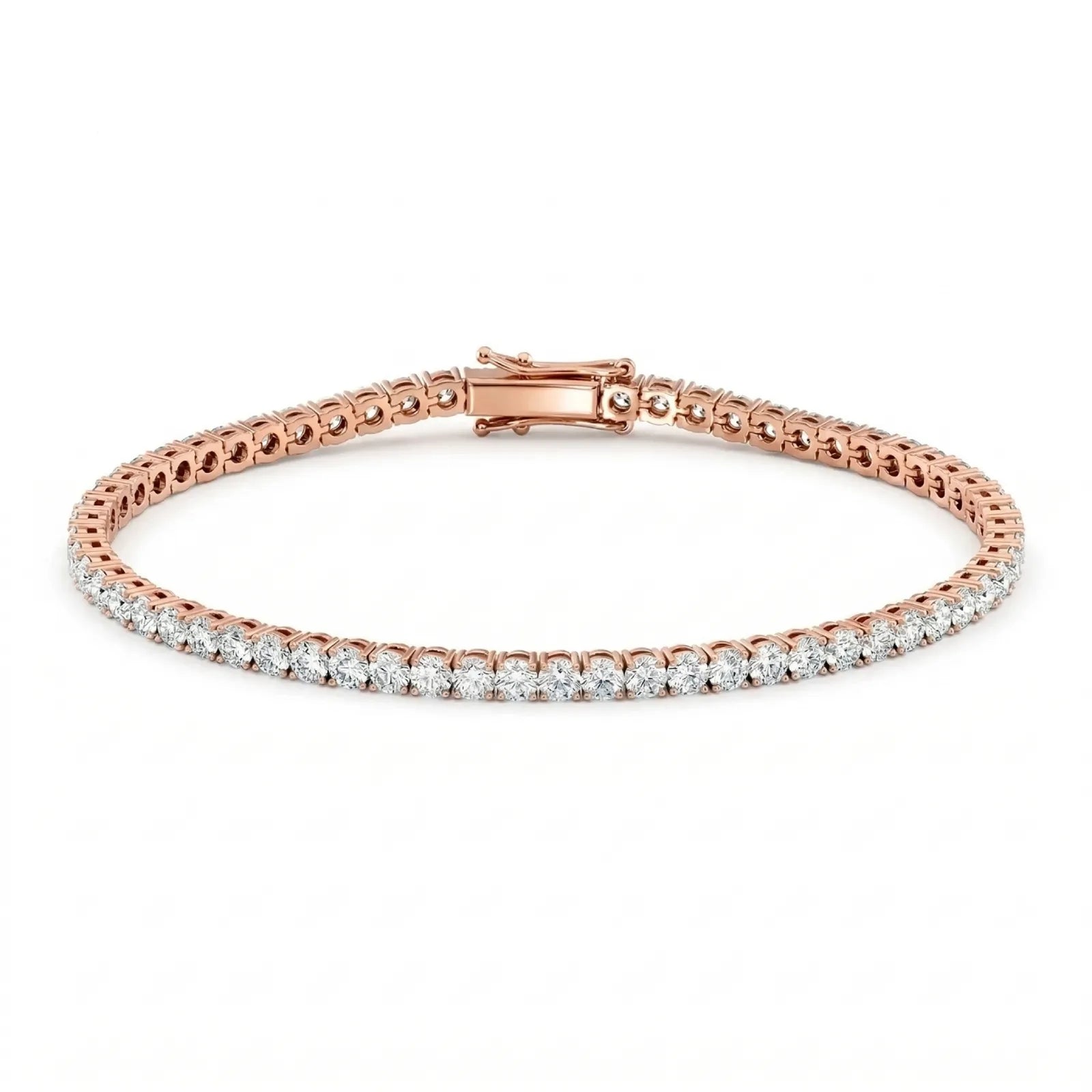 Tennisarmbånd med 5,00 ct lab diamanter i rosegull fra hartwell, sett fra front. 