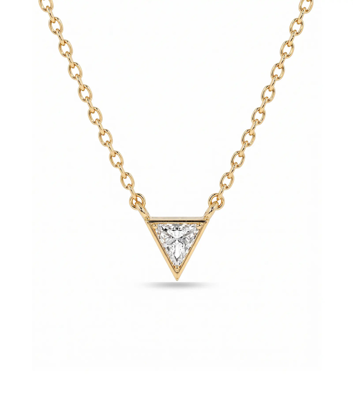 Triangel diamanthalskjede i bezelinnfatning, 14K gult gull.