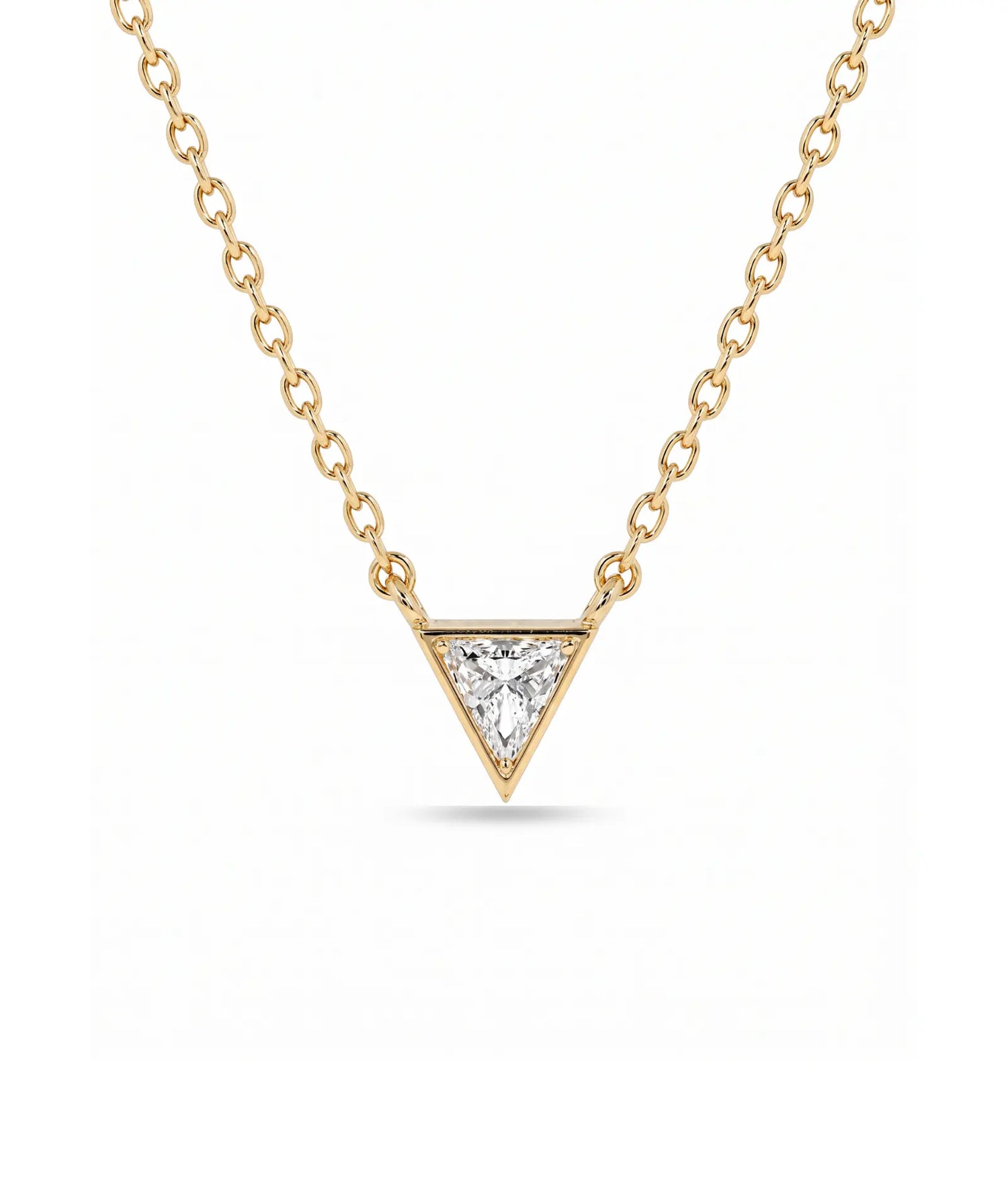Triangel diamanthalskjede i bezelinnfatning, 14K gult gull.