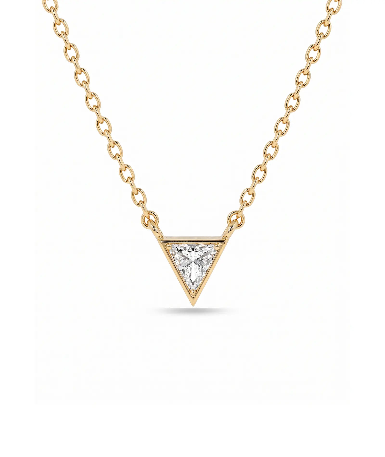 Triangel diamanthalskjede i bezelinnfatning, 14K gult gull.