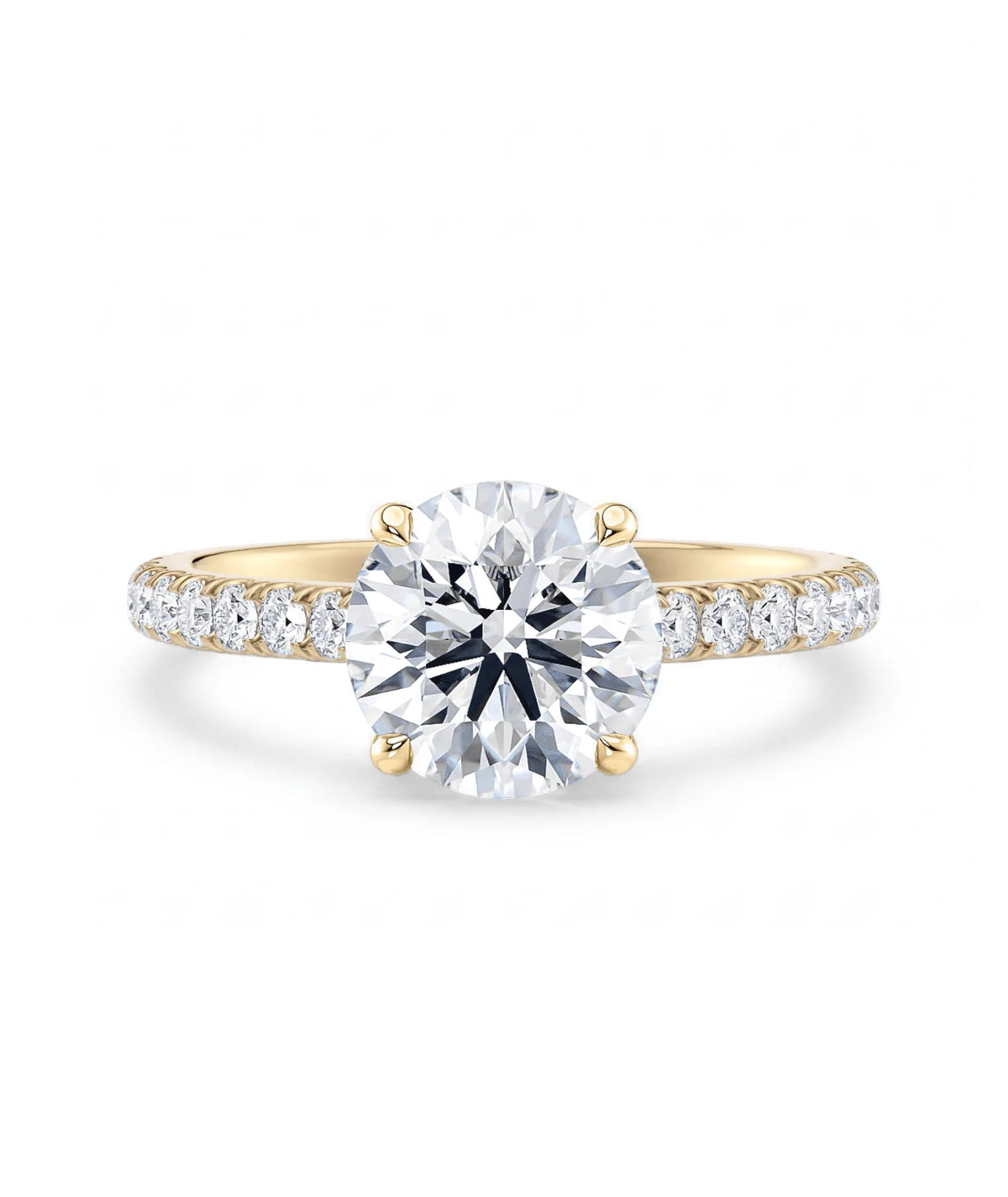 Tynn diamantring pavé gult gull 2,35 ct med lab-diamant, vist liggende forfra, designet av Hartwell.