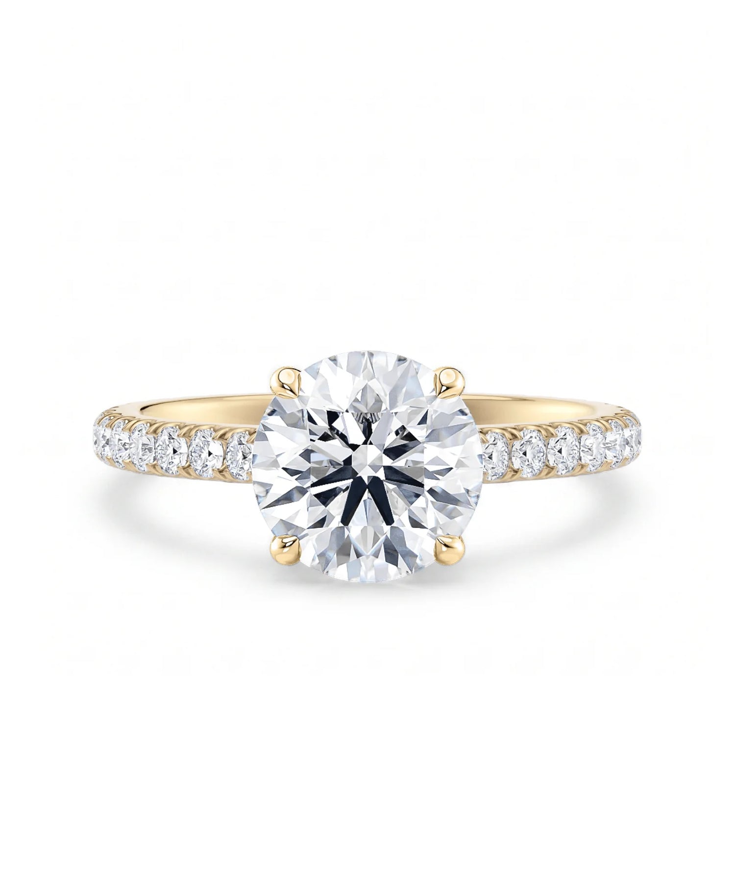 Tynn diamantring pavé gult gull 2,35 ct med lab-diamant, vist liggende forfra, designet av Hartwell.