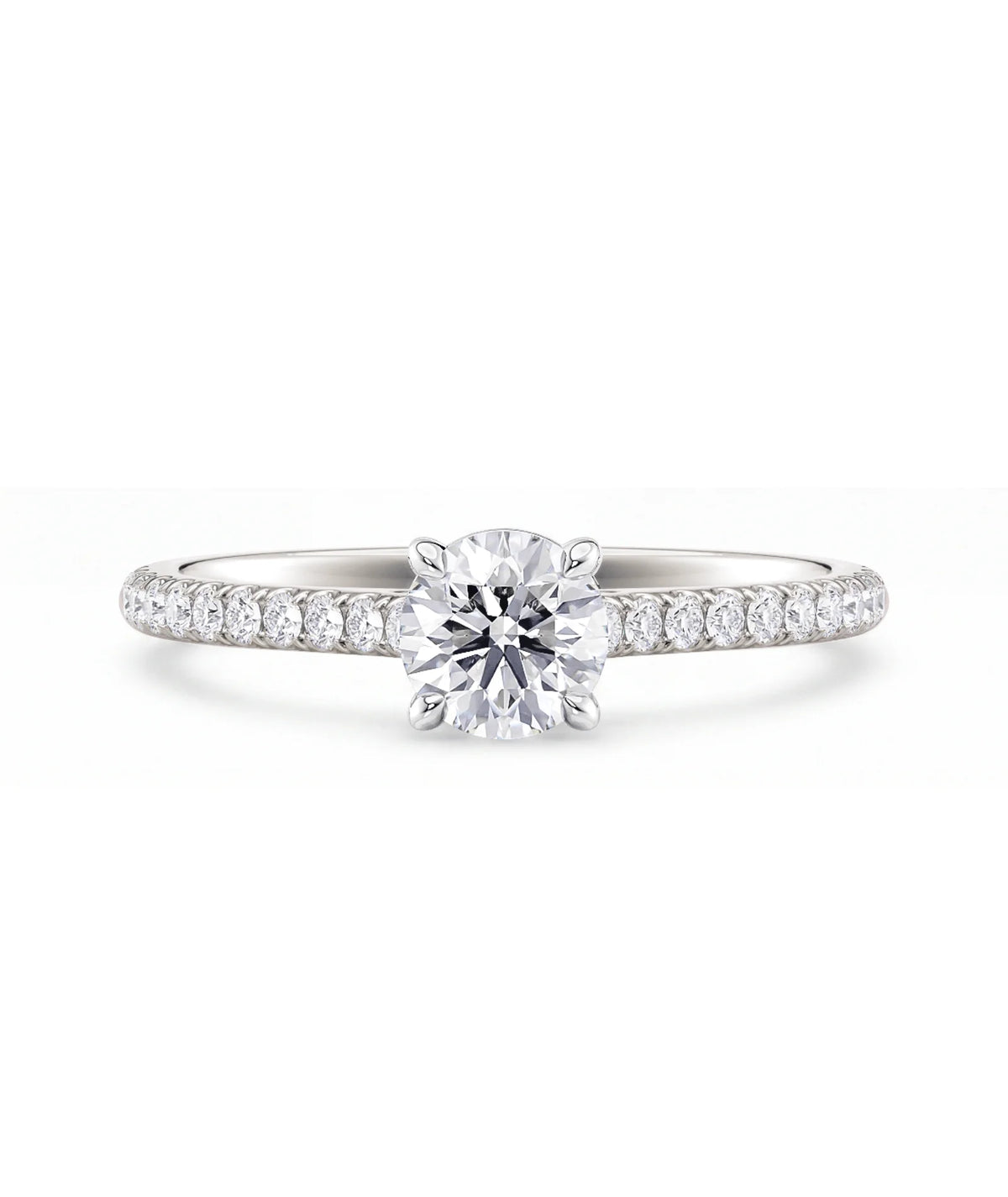 Tynn diamantring pavé hvitt gull 0,76 ct med lab-diamant, vist liggende forfra, designet av Hartwell.