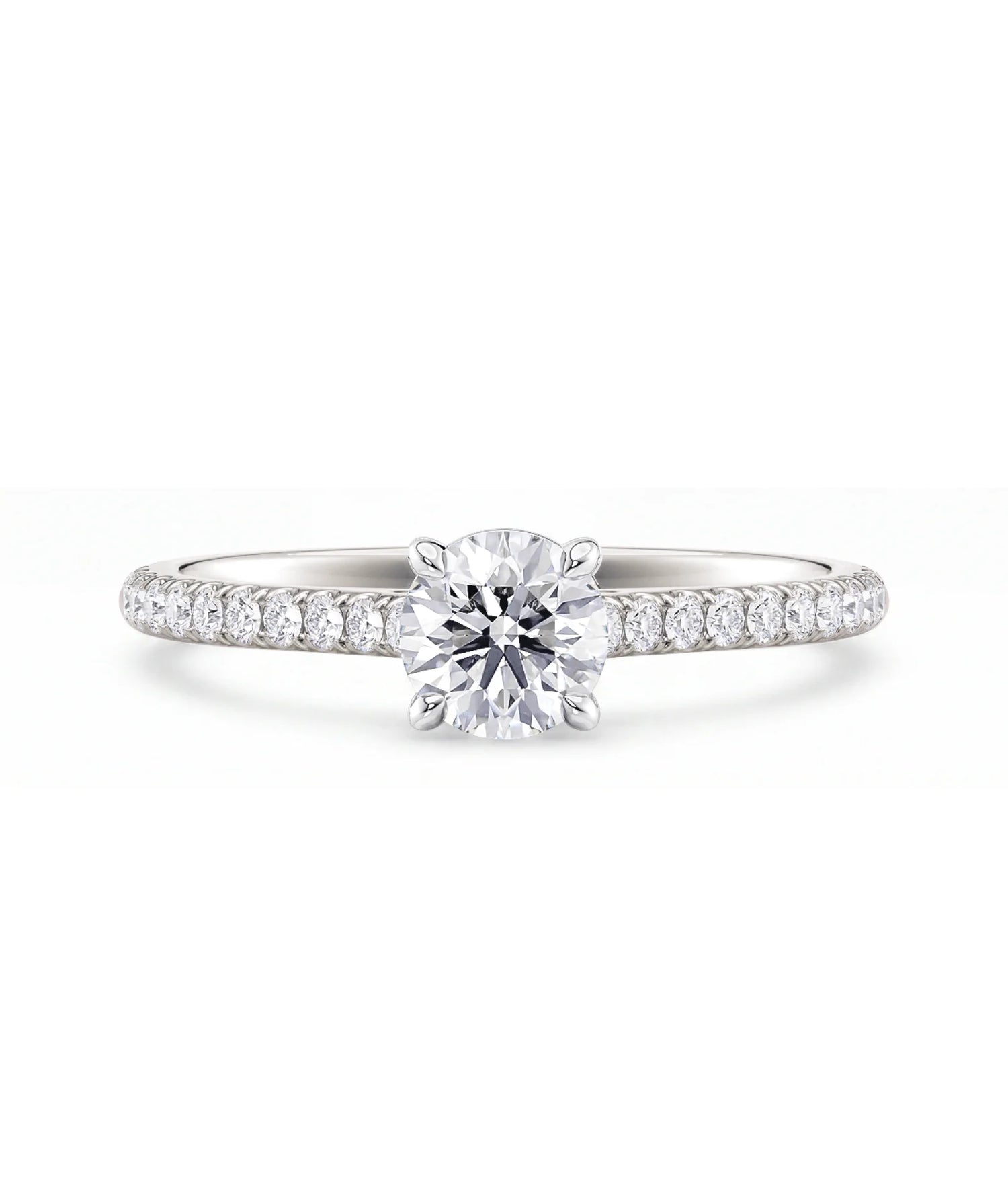 Tynn diamantring pavé hvitt gull 0,76 ct med lab-diamant, vist liggende forfra, designet av Hartwell.