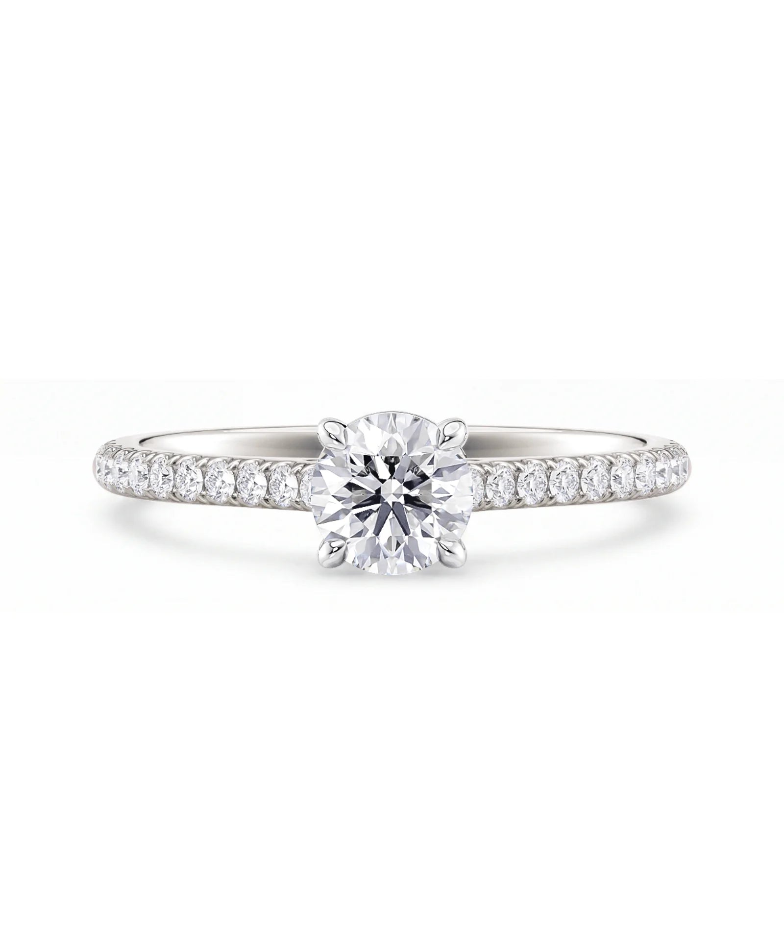 Tynn diamantring pavé hvitt gull 0,76 ct med lab-diamant, vist liggende forfra, designet av Hartwell.