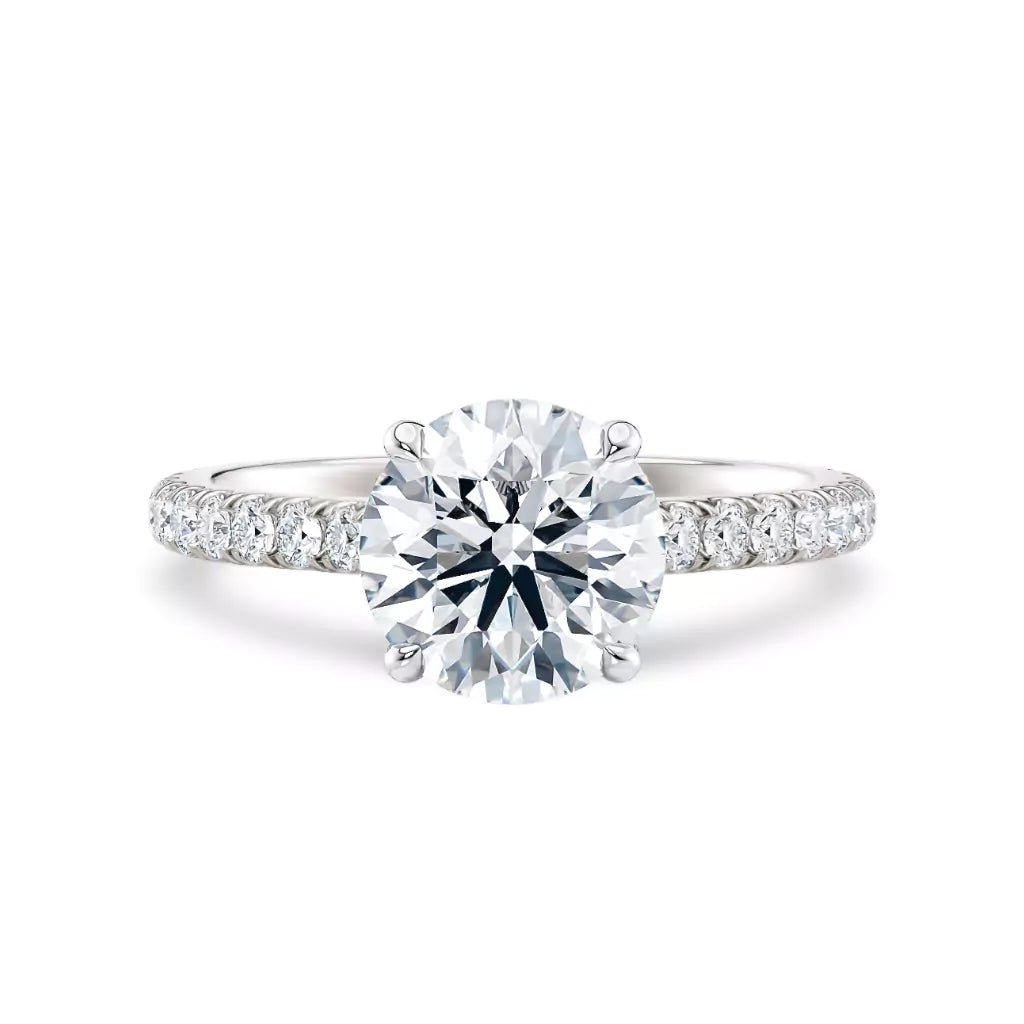Tynn diamantring pavé hvitt gull 2,35 ct med lab-diamant, vist liggende forfra, designet av Hartwell.
