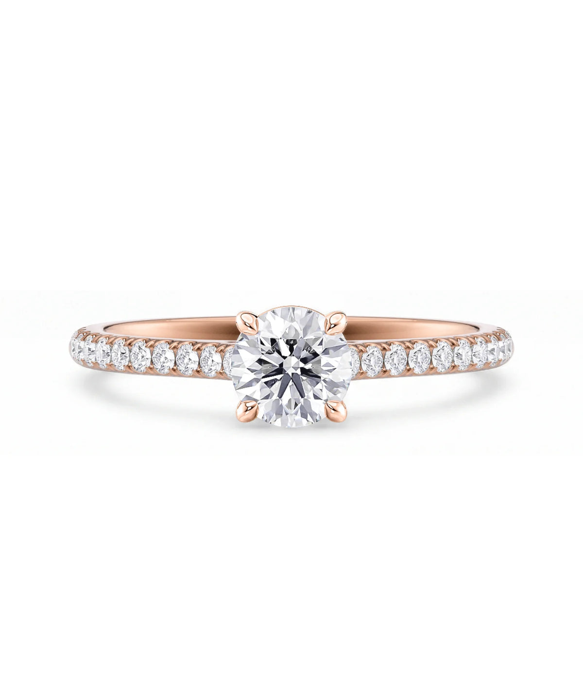 Tynn diamantring pavé roségul 0,76 ct med lab-diamant, vist liggende forfra, designet av Hartwell.