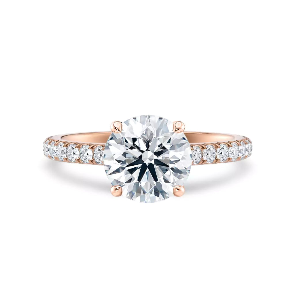 Tynn diamantring pavé roségul 2,35 ct med lab-diamant, vist liggende forfra, designet av Hartwell.